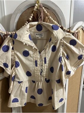 BUCKETLIST Cream Blouse with Blue Polka Dots